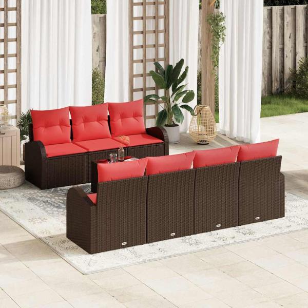 ARDEBO.de - Sofa Set 8 pcs Braun und Rot Polyester