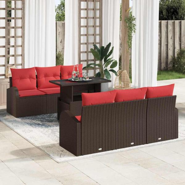 ARDEBO.de - Gartensofa-set mit Kissen 7 pcs Braun Poly Rattan