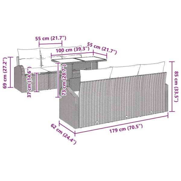 Gartensofa-set mit Kissen 7 pcs Braun Poly Rattan