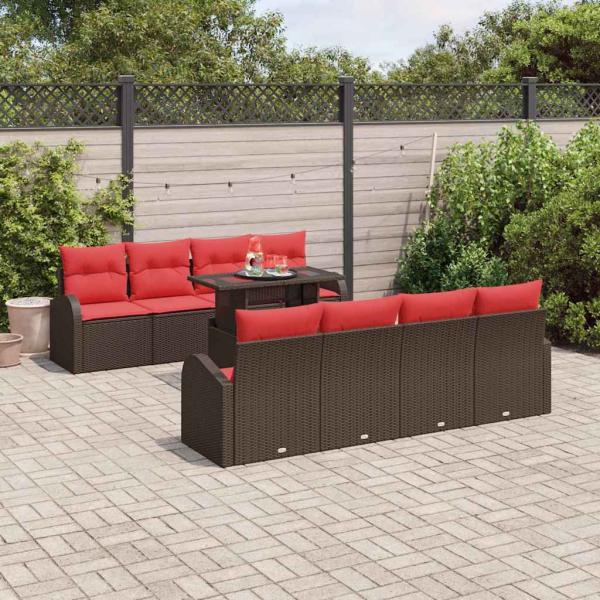 ARDEBO.de - Gartensofa-set mit Speicher 9 pcs Braun Poly-Rattan