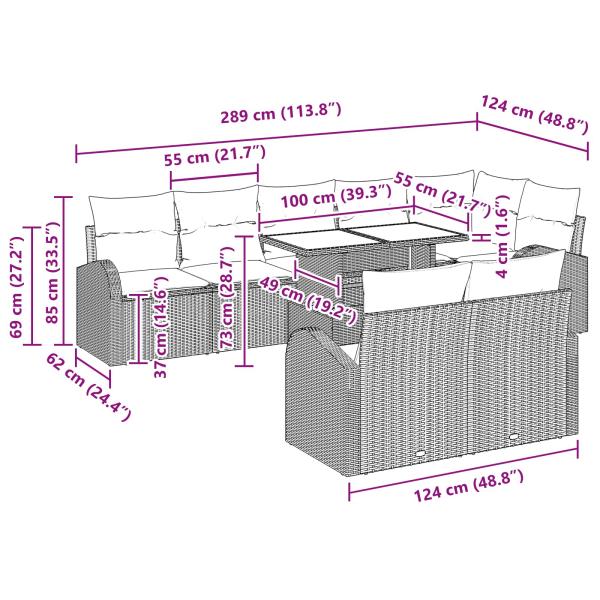 Gartensofa-set 9 stk. 8-Sitzanzahl Braun und Rot Poly-Rattan