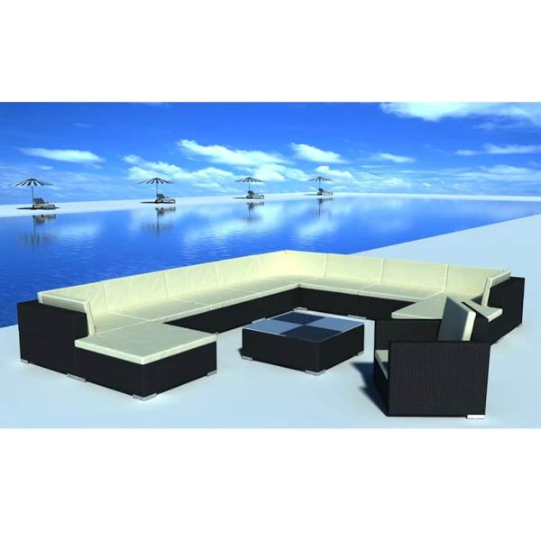 ARDEBO.de - 12-tlg. Garten-Lounge-Set mit Kissen Poly Rattan Schwarz