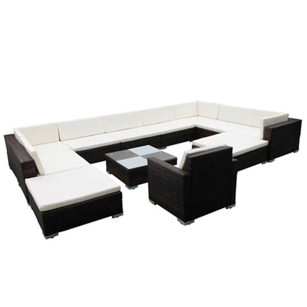 12-tlg. Garten-Lounge-Set mit Kissen Poly Rattan Schwarz