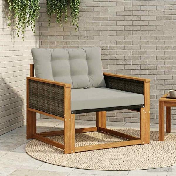 ARDEBO.de - Outdoor Mittelsofa Massives Akazienholz und Textilene Natur