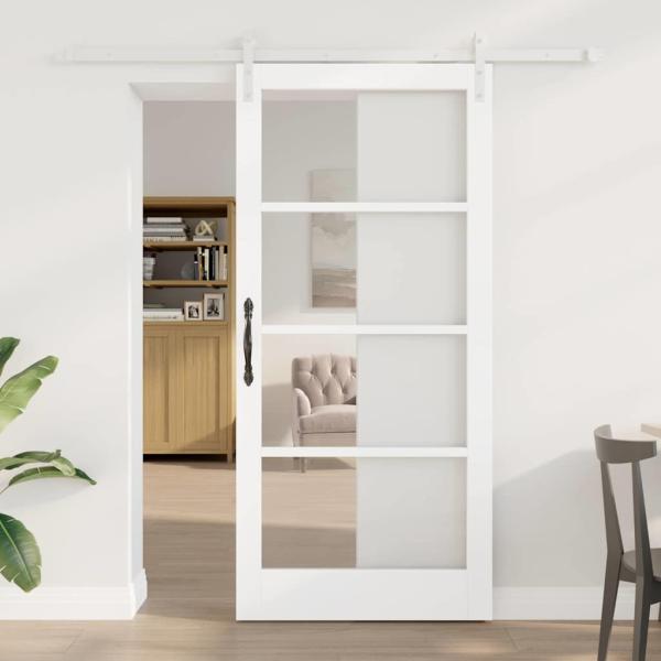 Schiebetür ORKDAL Weiß 93 x 202 cm Massivholz Kiefer und Glas