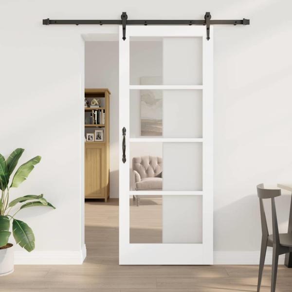 ARDEBO.de - Schiebetür Weiß 83 x 211 cm Massivholz Kiefer und Glas