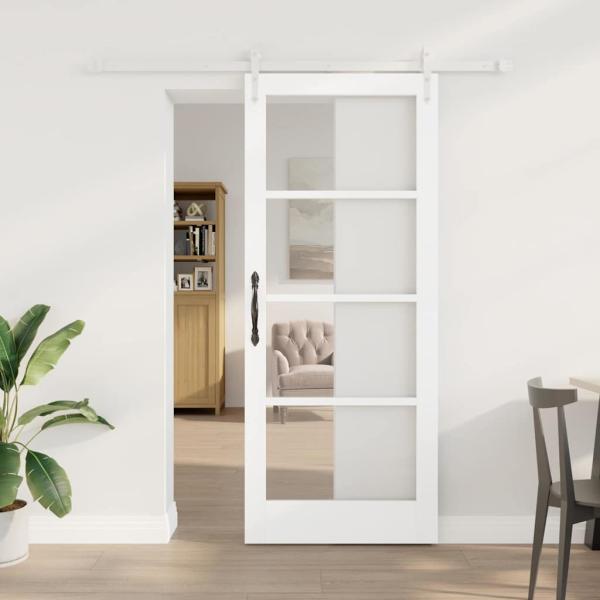 ARDEBO.de - Schiebetür Weiß 83 x 202 cm Massivholz Kiefer und Glas