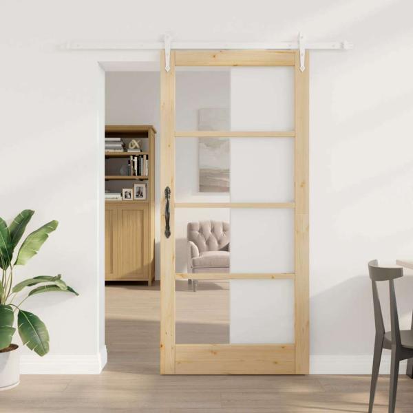 ARDEBO.de - Schiebetür 93 x 202 cm Massivholz Kiefer und Glas Natur