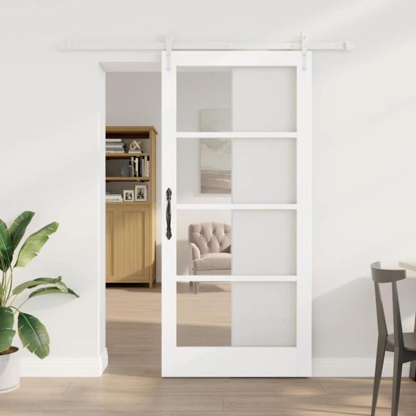 ARDEBO.de - Schiebetür Weiß 93 x 202 cm Massivholz Kiefer und Glas