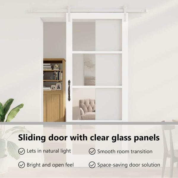 Schiebetür ORKDAL Weiß 93 x 232 cm Massivholz Kiefer und Glas