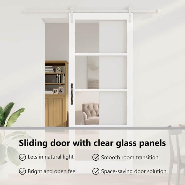 Schiebetür ORKDAL Weiß 93 x 232 cm Massivholz Kiefer und Glas