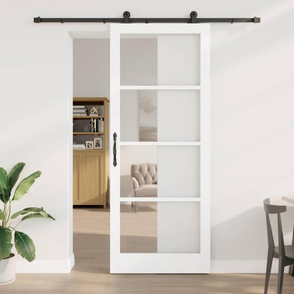 Schiebetür ORKDAL Weiß 93 x 232 cm Massivholz Kiefer und Glas
