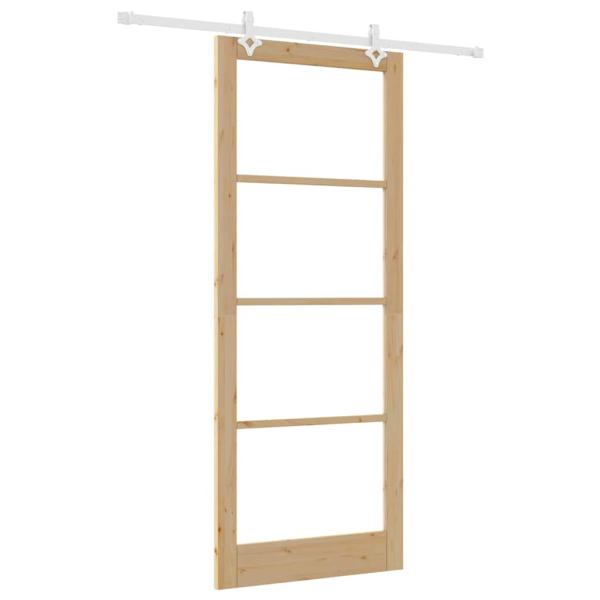 Schiebetür 93 x 232 cm Massivholz Kiefer und Glas Natur