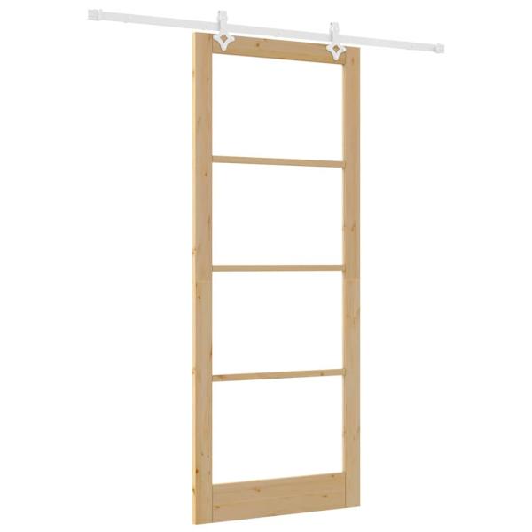 Schiebetür 93 x 232 cm Massivholz Kiefer und Glas Natur