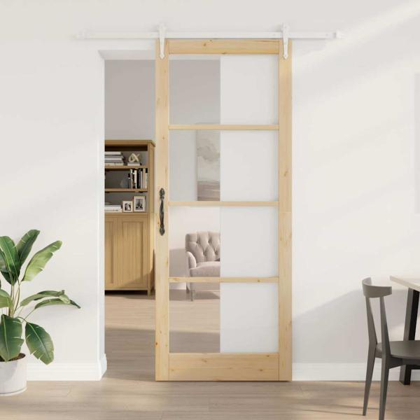 ARDEBO.de - Schiebetür 93 x 232 cm Massivholz Kiefer und Glas Natur