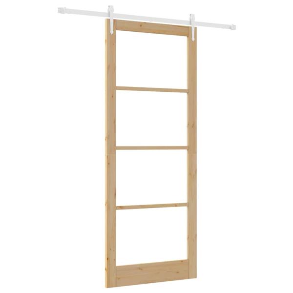Schiebetür 93 x 232 cm Massivholz Kiefer und Glas Natur