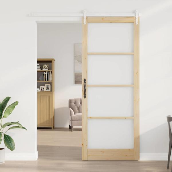 Schiebetür 93 x 232 cm Massivholz Kiefer und Glas Natur