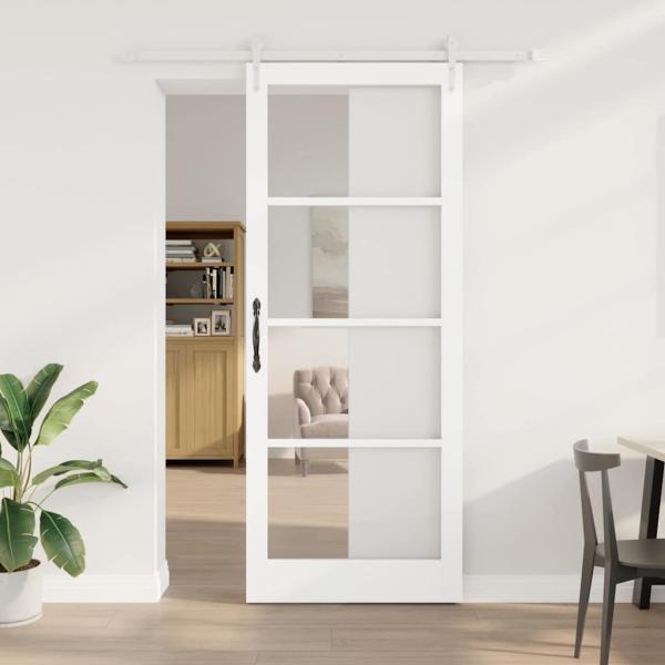 ARDEBO.de - Schiebetür Weiß 93 x 232 cm Massivholz Kiefer und Glas