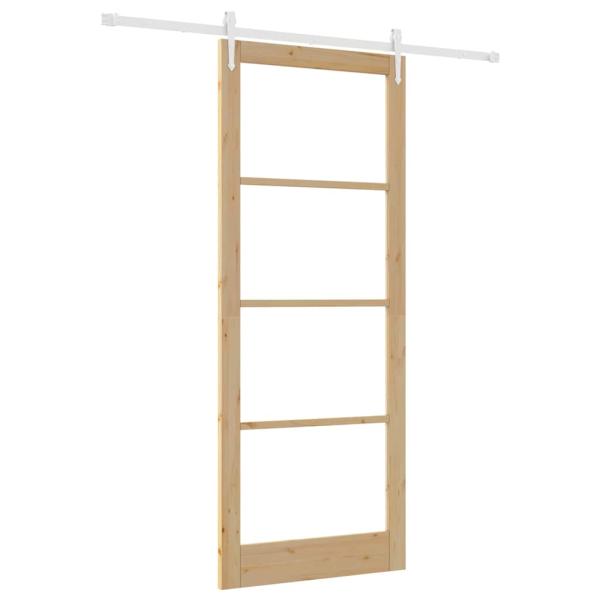 Schiebetür 93 x 232 cm Massivholz Kiefer und Glas Natur