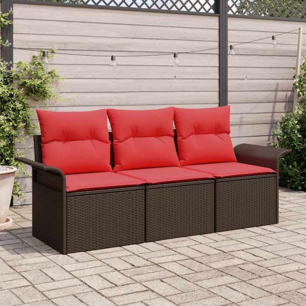 ARDEBO.de - Sofa Set 3 stk. 3-Sitzanzahl Braun und Rot Poly-Rattan