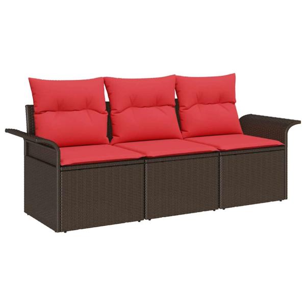 Sofa Set 3 stk. 3-Sitzanzahl Braun und Rot Poly-Rattan