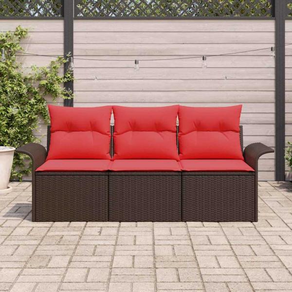 Sofa Set 3 stk. 3-Sitzanzahl Braun und Rot Poly-Rattan