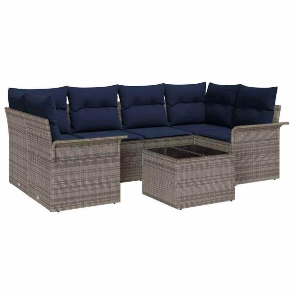 Gartensofa-set mit Kissen 7 pcs Grau Poly-Rattan