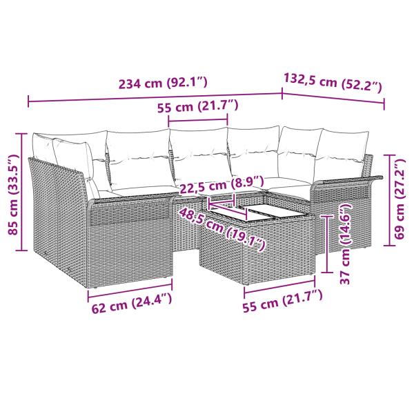 Gartensofa-set mit Kissen 7 pcs Grau Poly-Rattan