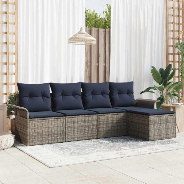 ARDEBO.de - Gartensofa-set mit Kissen 5 pcs Grau Poly-Rattan