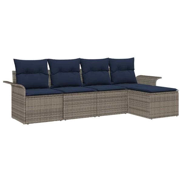 Gartensofa-set mit Kissen 5 pcs Grau Poly-Rattan