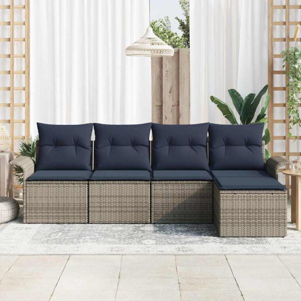Gartensofa-set mit Kissen 5 pcs Grau Poly-Rattan
