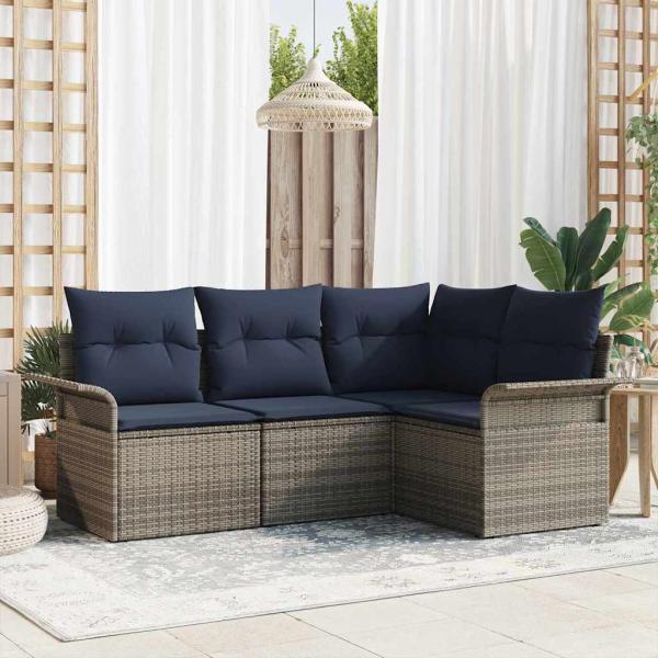 ARDEBO.de - Gartensofa-set mit Kissen 4 pcs Grau Poly-Rattan