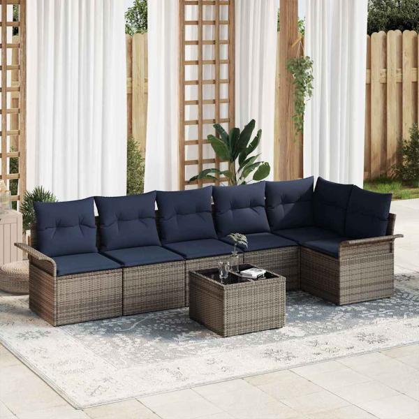 ARDEBO.de - Gartensofa-set mit Kissen 7 pcs Grau Poly-Rattan