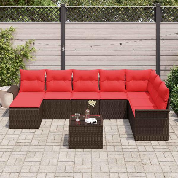 Gartensofa-set mit Kissen 9 pcs Braun Poly-Rattan