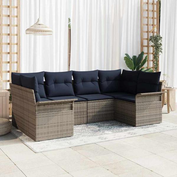 ARDEBO.de - Gartensofa-set mit Kissen 6 pcs Grau Poly-Rattan