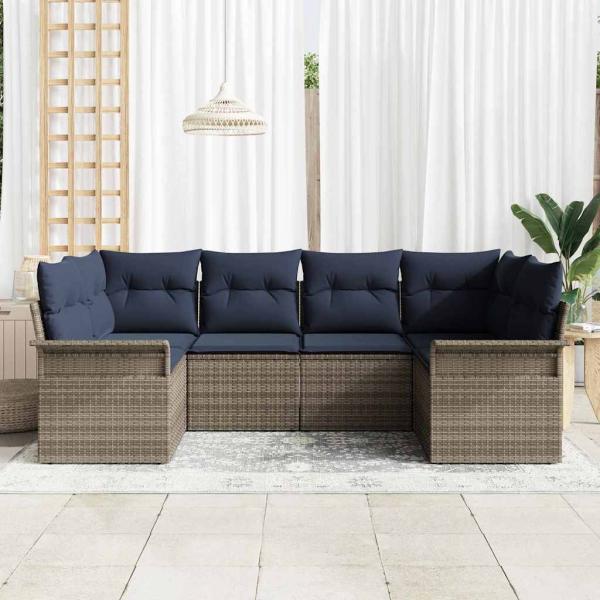 Gartensofa-set mit Kissen 6 pcs Grau Poly-Rattan