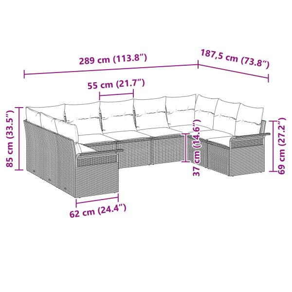 Gartensofa-set mit Kissen 9 pcs Braun Poly-Rattan
