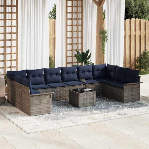 ARDEBO.de - Gartensofa-set mit Kissen 11 pcs Grau Poly-Rattan