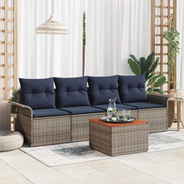 ARDEBO.de - Gartensofa-set mit Kissen 5 pcs Grau Poly-Rattan