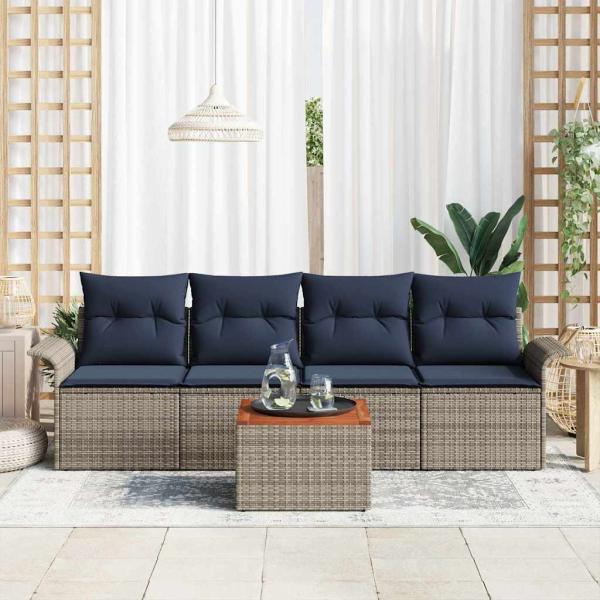 Gartensofa-set mit Kissen 5 pcs Grau Poly-Rattan