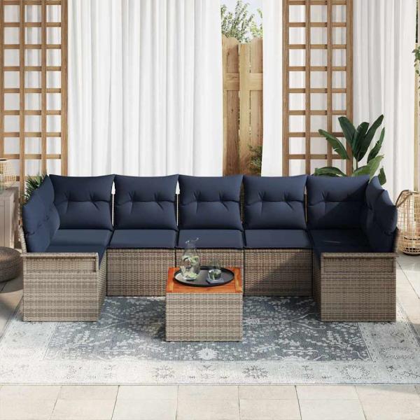 Gartensofa-set mit Kissen 8 pcs Grau Poly-Rattan