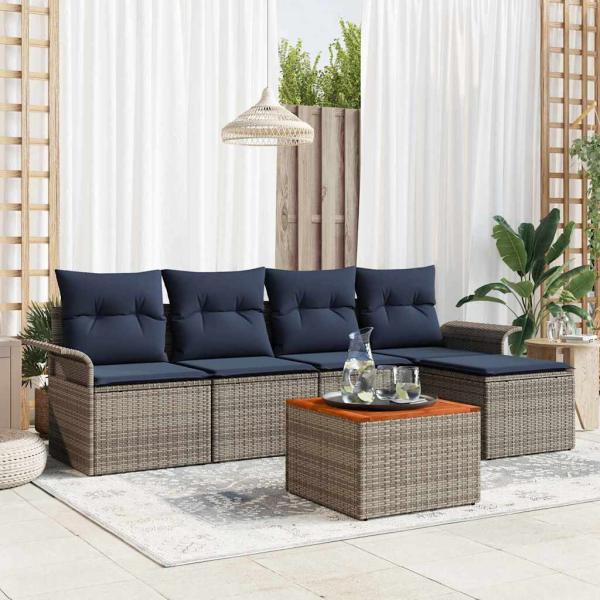 ARDEBO.de - Gartensofa-set mit Kissen 6 pcs Grau Poly-Rattan