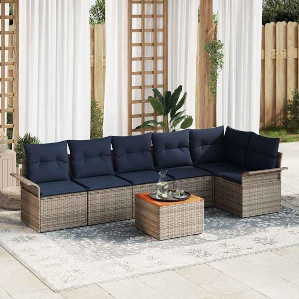 ARDEBO.de - Gartensofa-set mit Kissen 7 pcs Grau Poly-Rattan