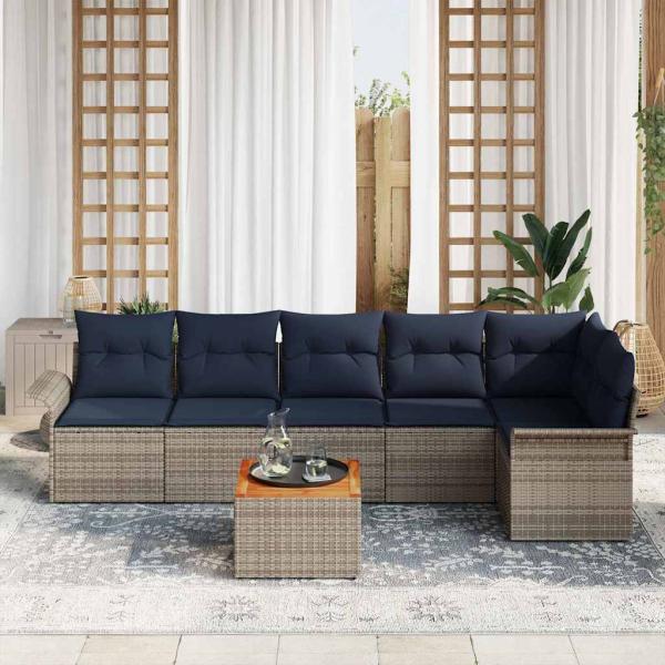 Gartensofa-set mit Kissen 7 pcs Grau Poly-Rattan