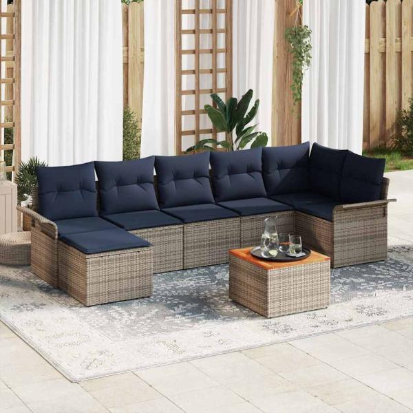 ARDEBO.de - Gartensofa-set mit Kissen 8 pcs Grau Poly-Rattan