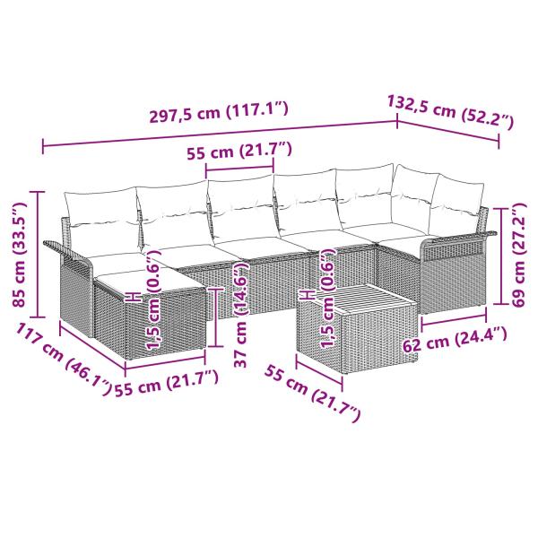 Gartensofa-set mit Kissen 8 pcs Grau Poly-Rattan