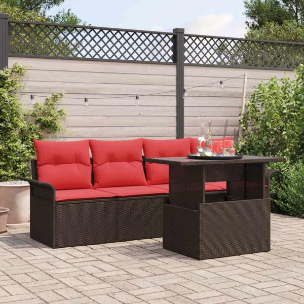 ARDEBO.de - Gartensofa-set mit Kissen 5 pcs Braun Poly-Rattan