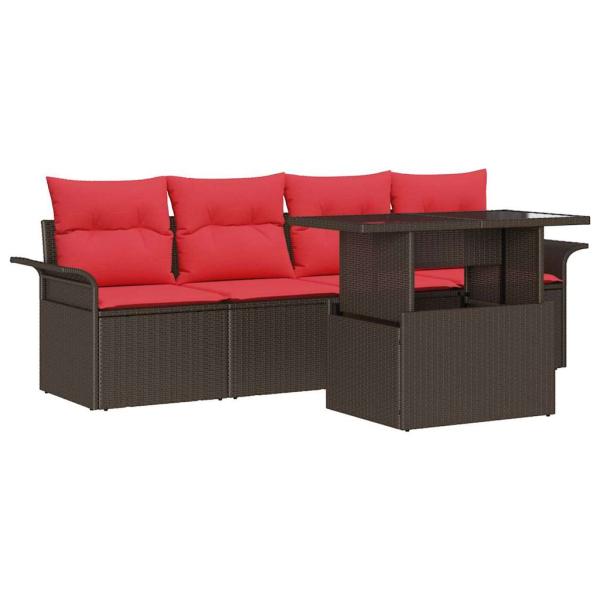 Gartensofa-set mit Kissen 5 pcs Braun Poly-Rattan