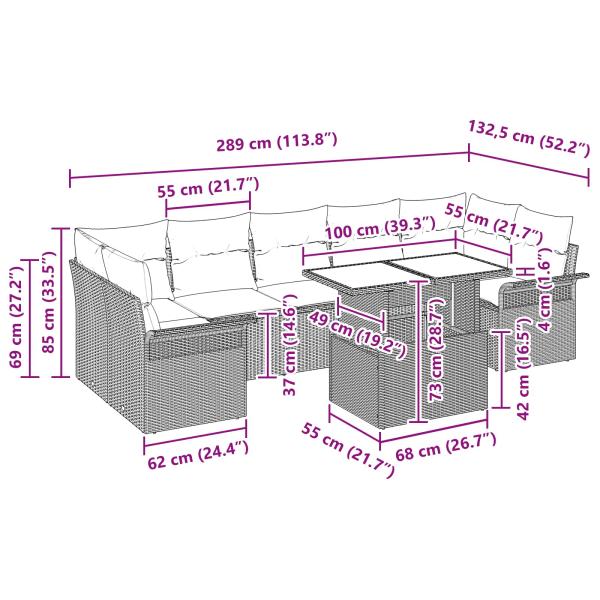 Gartensofa-set mit Kissen 8 pcs Braun Poly-Rattan