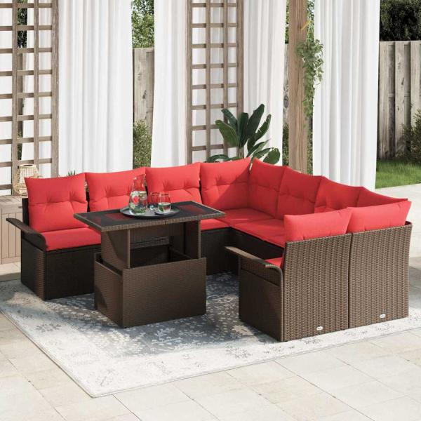 ARDEBO.de - Gartensofa-set 9 stk. Braun Poly-Rattan